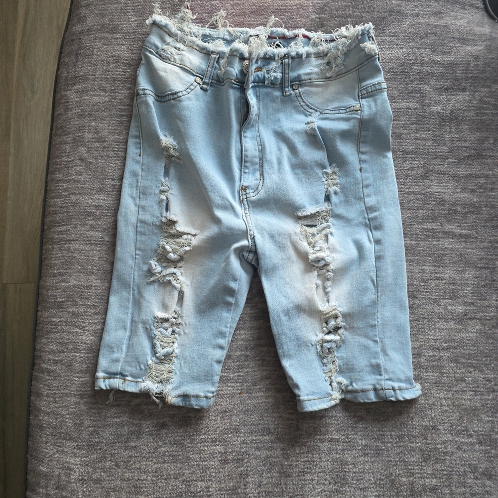 Distressed Light Blue Women's Bermuda Shorts